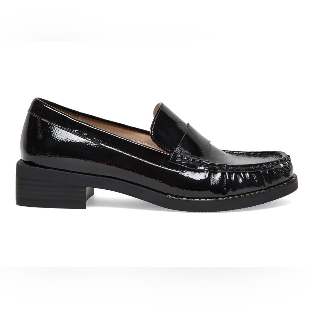 NIB Silent D x Free People Lara Loafer Sz 38 Black Patent Crinkle Vegan - Picture 2 of 13